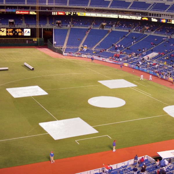 FieldSaver 10' x 10' Square Vinyl Weighted Spot Cover for Baseball and Softball Fields (Silver/White)