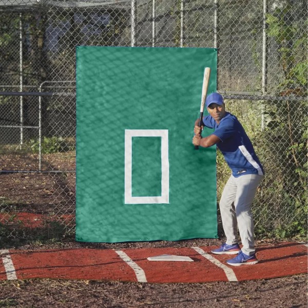 CageSaver 5x7 Heavy-Duty Batting Cage Backdrop with Strike Zone (30oz) - Maple Green & White