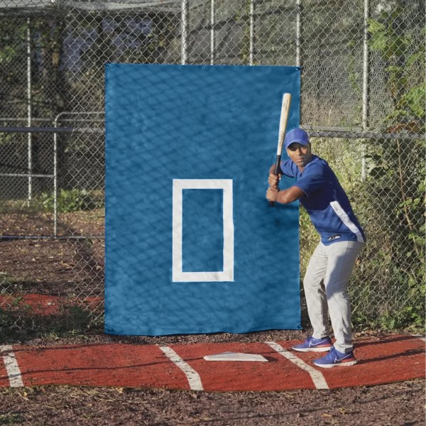 CageSaver 5x7 Heavy-Duty Batting Cage Backdrop with Strike Zone (30oz) - Royal Blue & White