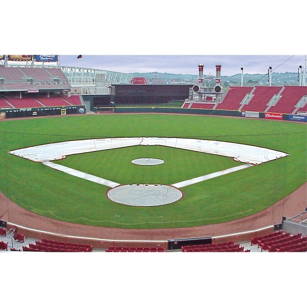 FieldSaver 2 Piece Arched Infield Skin and Baseline Tarp Set For Baseball Fields (Silver/White)