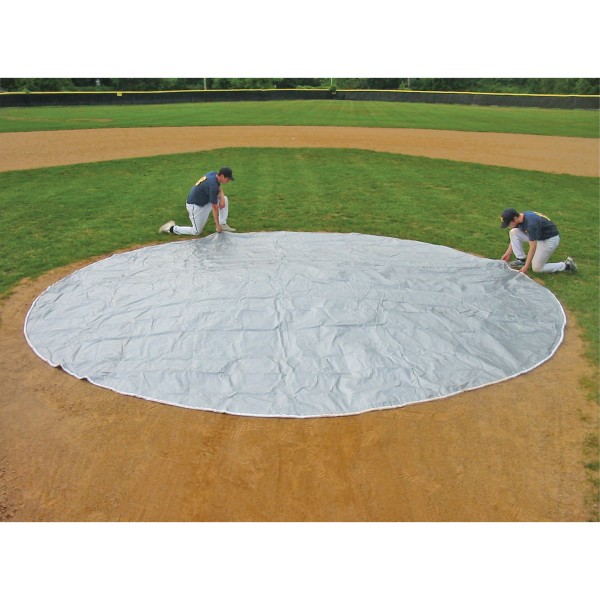 FieldSaver 10' x 10' Square Vinyl Weighted Spot Cover for Baseball and Softball Fields (Silver/White)