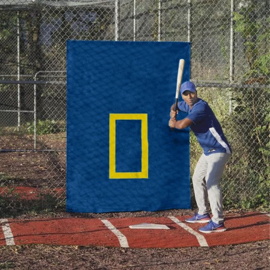 CageSaver 5' x 7' Heavy-Duty Batting Cage Backdrop, Chain Link Protector 22oz - Navy Blue Yellow