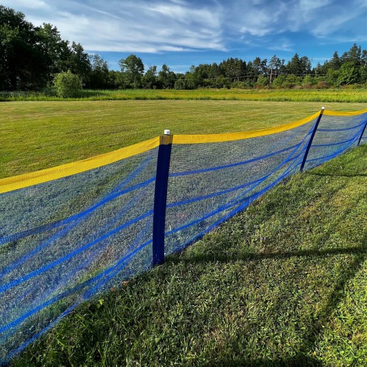 Grand Slam Heavy Duty 4' H x 314' Long In-Ground Portable Baseball Outfield Fencing Kit (Pocket Style, 10' Pole Interval) - Blue