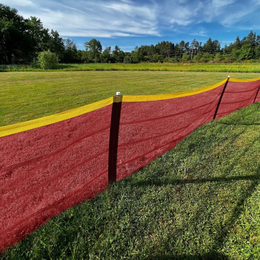 Grand Slam Heavy Duty 4' H x 50' Long In-Ground Portable Baseball Outfield Fencing Kit (Pocket Style, 5' Pole Interval) - Red